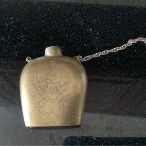3.75'' Antique Tibetan Bronze Snuff Bottle Engraved Flowers No Top W Chain Vinta